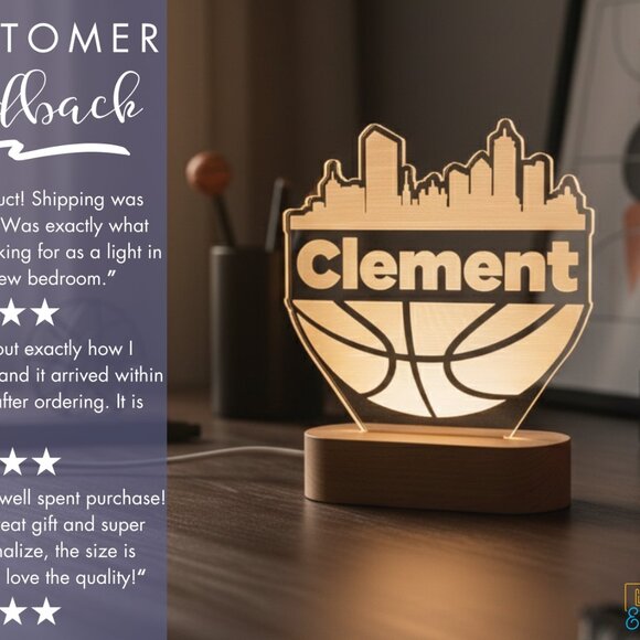 Personalized Basketball LED Light | Custom Logo Sign for Kids, Boss, Office - Picture 7 of 8